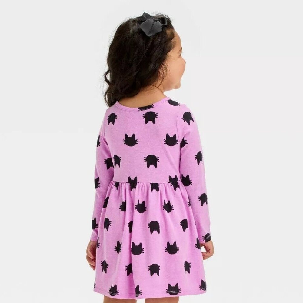 NWT Cat & Jack Purple long sleave Dress with black Cats Bloomers Girls 12 Months - Picture 4 of 5